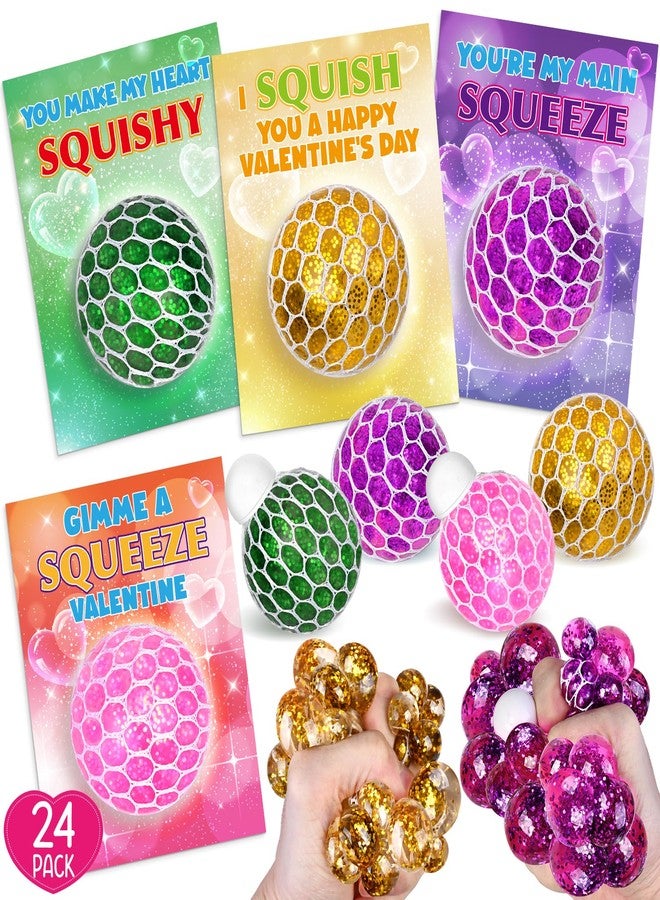 spring flower SpringFlower 24 Pack Valentines Day Card,Valentines Day with Squeeze Stretch Fidget Toy Ball,Kids School Classroom Valentines Card Gifts Exchange Valentine Party Favors Prize for Kids - Image 1